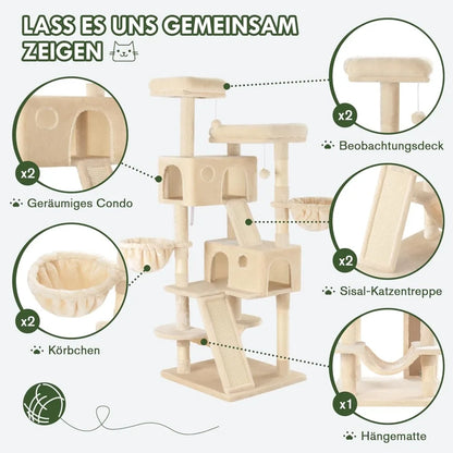 66 Inch Multi-Level Large Cat Tree Tower Cozy Plush Condo with Sisal Scratching Posts