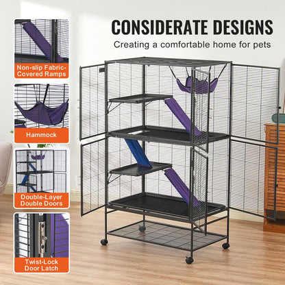 SucceBuy 64.6"Rolling Metal Cage For any Small Animal Cat, Chincilla, Ferret