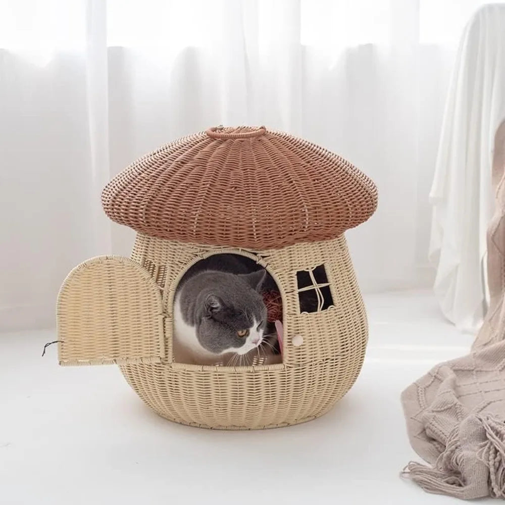 Dual-use Pet Nest Mushroom House Raised Cat, Dog Kennel Anti-Rattan