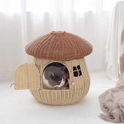 Dual-use Pet Nest Mushroom House Raised Cat, Dog Kennel Anti-Rattan
