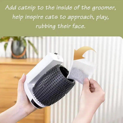 Automatic Rotating Self Grooming Massager Brush And Area To Add Cat Nip