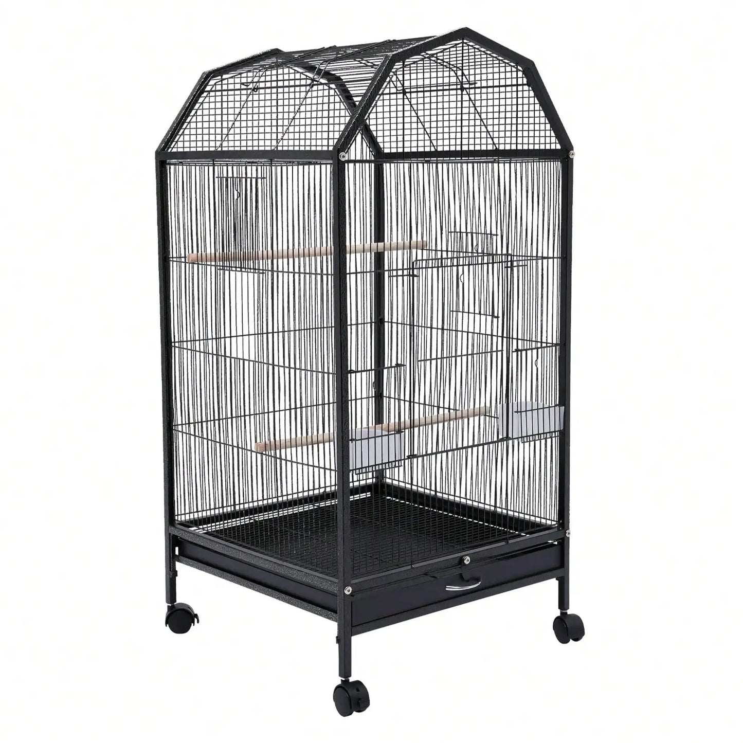 Parakeet 36.9 Inch Wrought Iron Cage Pet Flight Cages With 4 Universal Wheels 3 Standing Poles Rolg Stand Bird Playground
