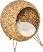 Elevated Weaved Cat Bed, Hand-Woven Braided With Cushion