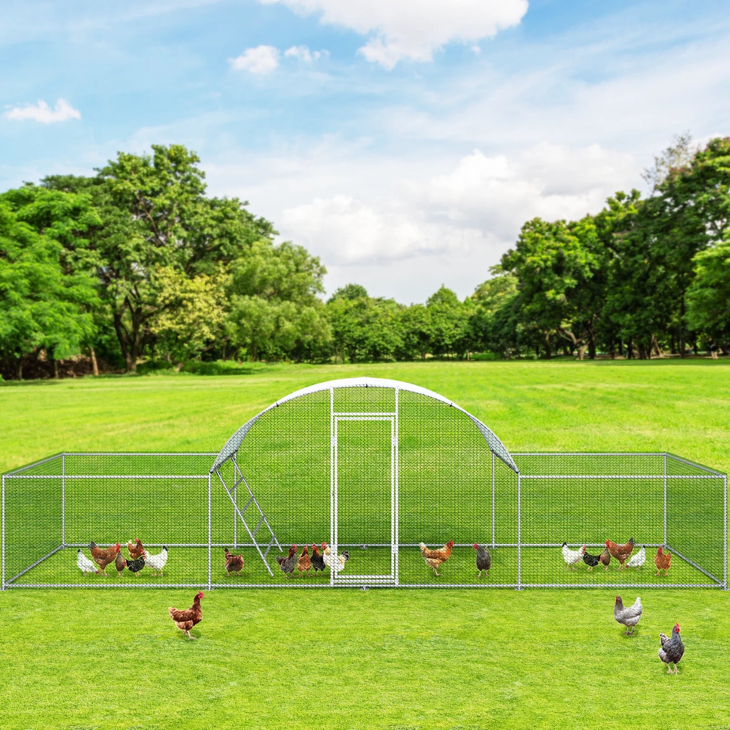 23ft Metal Chicken Coop, Run Enclosure Walk-in Galvanized Duck or Rabbit Cage House