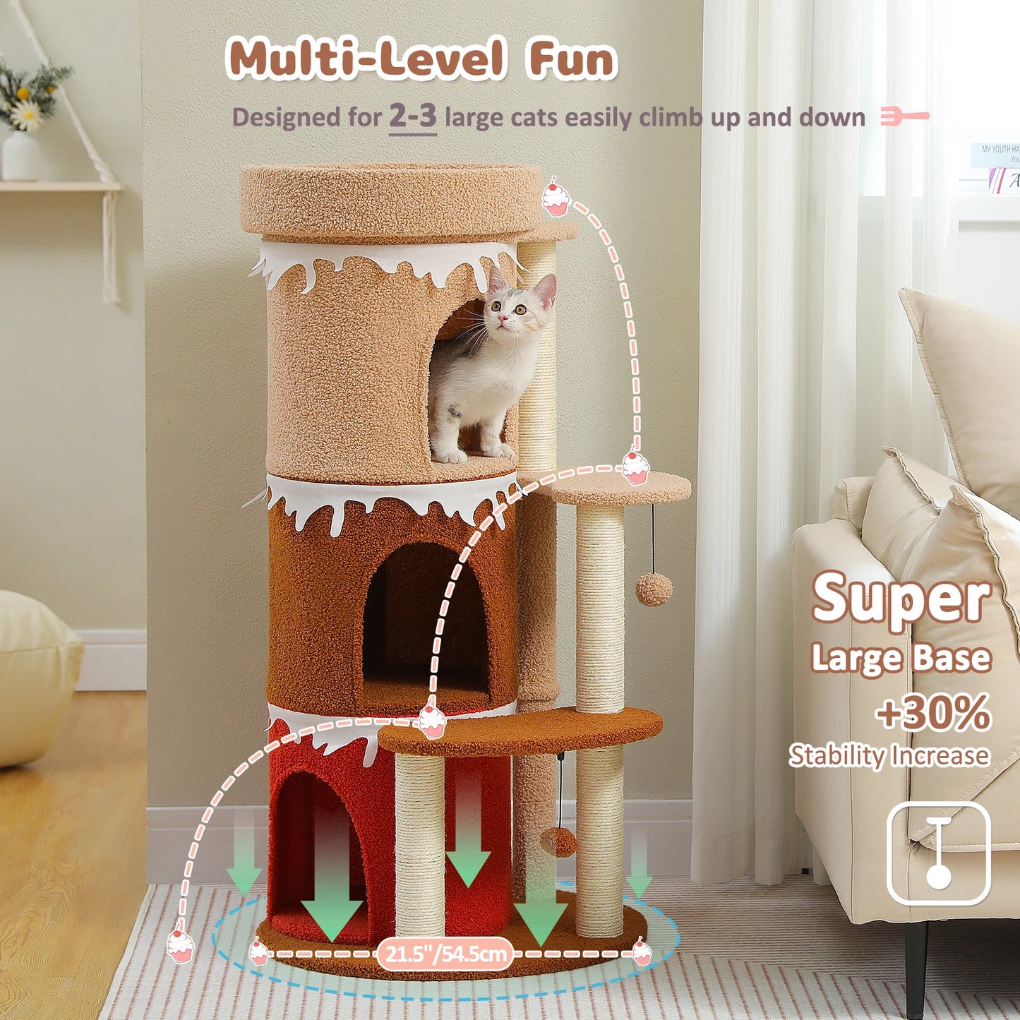 Multi-Level Cat Condo for Indoor Use with Sisal Scratching Post