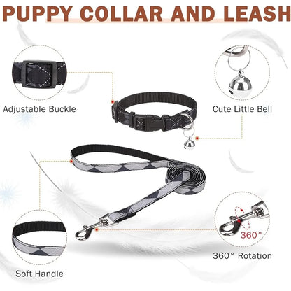 Dog Harness Collar Leash Set No Pull Step-in Soft Mesh Reflective Design