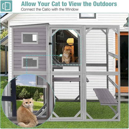 Cat Cage, Large Catio Outdoor Cat Enclosure with 4 Tiers, Weatherproof Roof