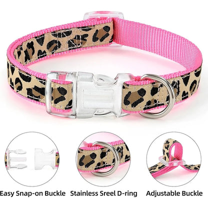 Leopard Print Dog Harness Leash Collar Set Adjustable No Pull For Small Pet