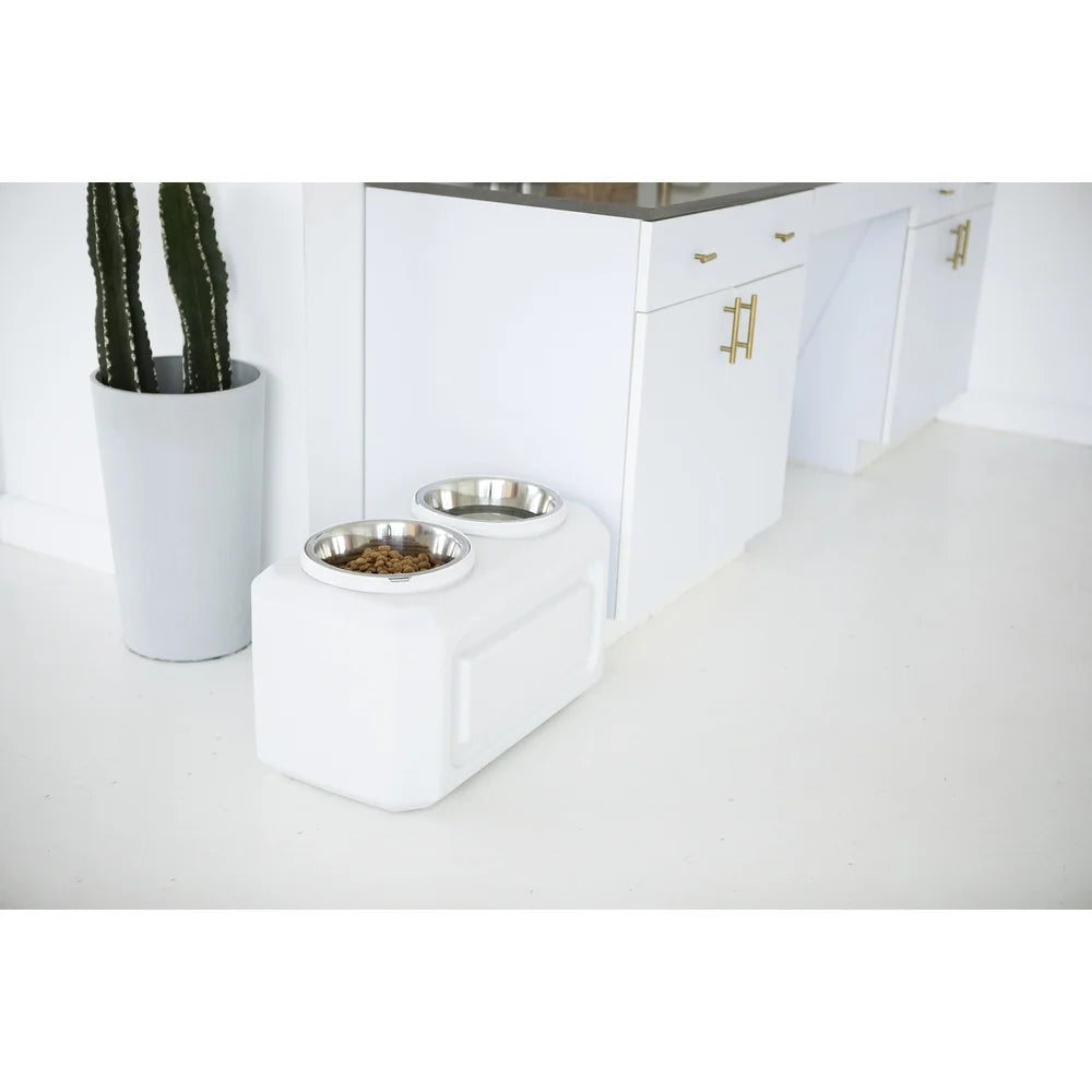 Elevated Stainless Steel Dog Bowls with 50 lb Food Storage