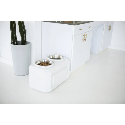 Elevated Stainless Steel Dog Bowls with 50 lb Food Storage