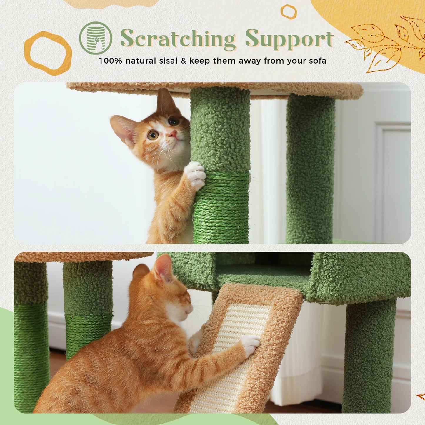 Multi-Level Cactus Cat Tower with Sisal Scratching Posts Large Condo, Deep Hammock