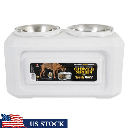 Elevated Stainless Steel Dog Bowls with 50 lb Food Storage