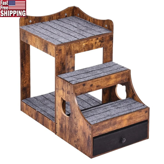 Double-Deck Pet Bed with Detachable Step for Dogs or Cats Non-Slip Design Durable Compact