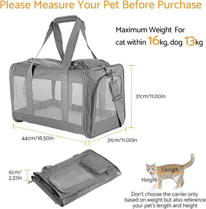 Airline-Approved Pet Carrier For Cats/Dogs, Soft Travel Bag, Breathable Honeycomb Board, Removable Support