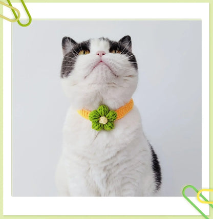 Kawaii Crochet Pet Collar, Adjustable Wool Necklace Flowers
