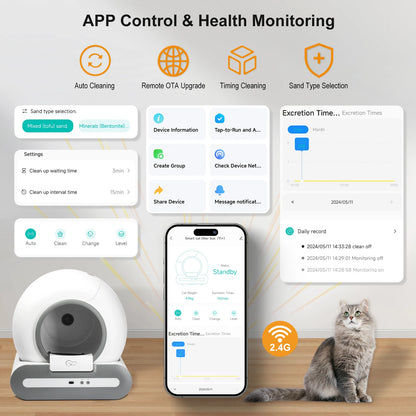 Automatic Cat Litter Box Self Cleaning with App Control & Cat Litter Mat