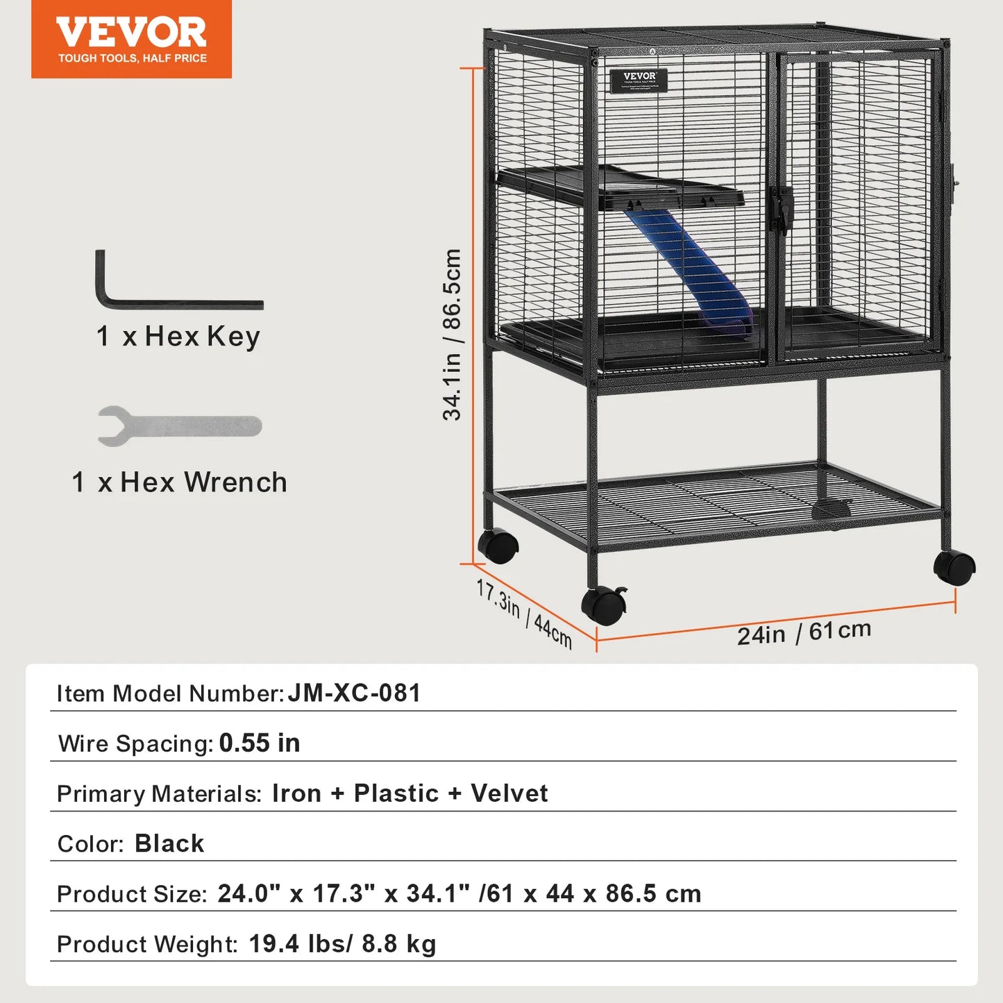 SucceBuy 64.6"Rolling Metal Cage For any Small Animal Cat, Chincilla, Ferret