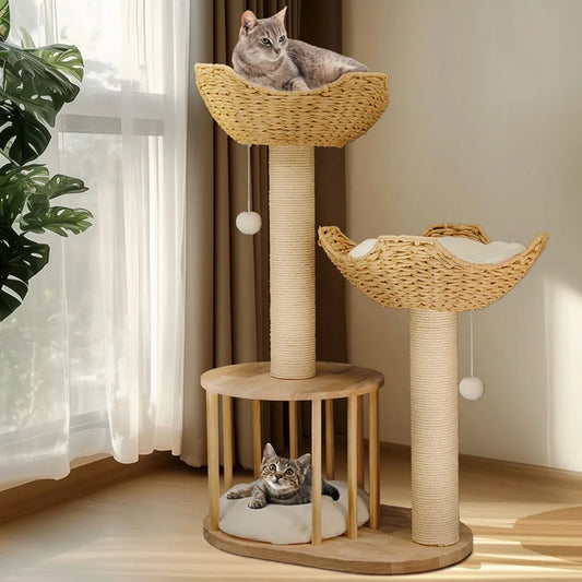 3-Tier Cat Tree Padded Plush Napping With Sisal Rope Scratching Posts