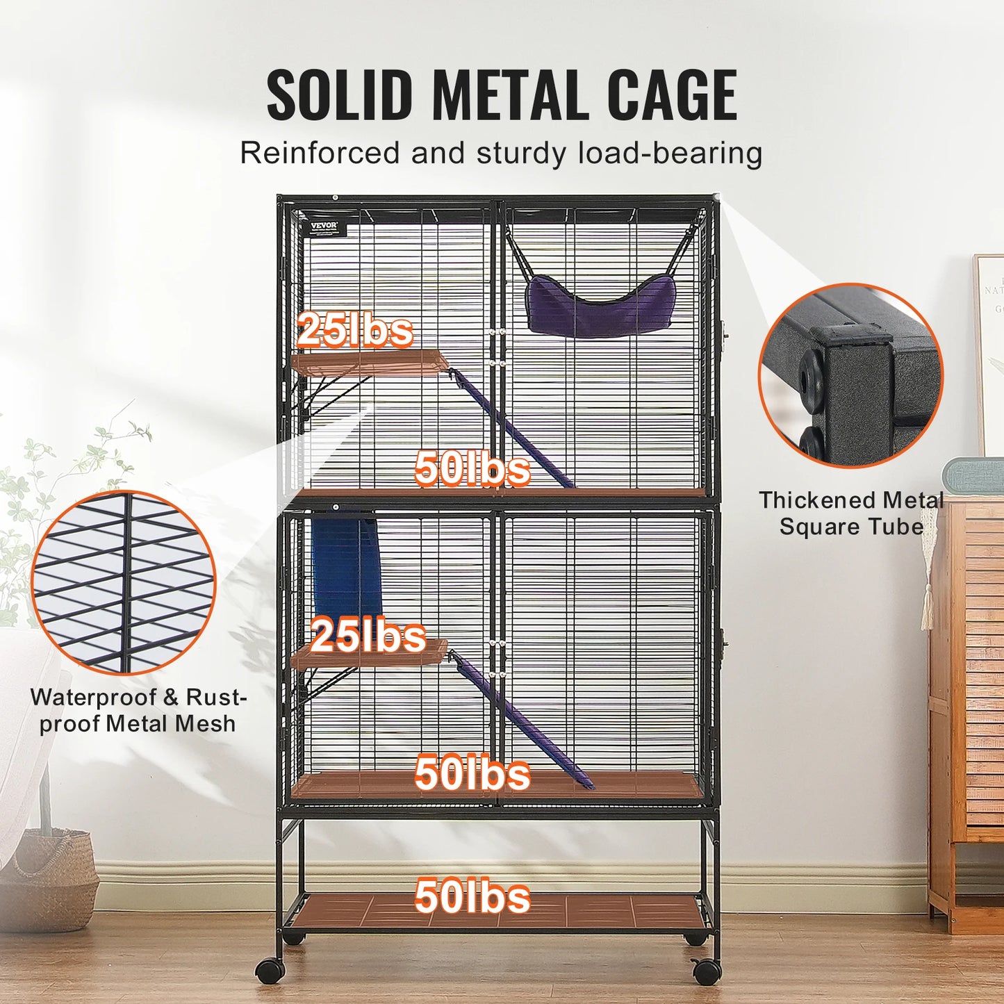 SucceBuy 64.6"Rolling Metal Cage For any Small Animal Cat, Chincilla, Ferret