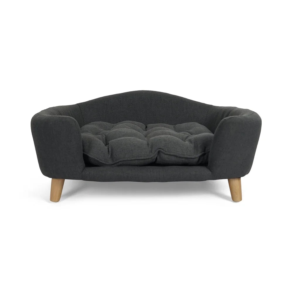 Mid Century Modern Plush Small Pet Bed With Birch Wood Legs Cozy Tufted Cushion Durable Stylish Design