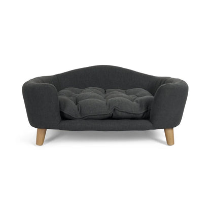 Mid Century Modern Plush Small Pet Bed With Birch Wood Legs Cozy Tufted Cushion Durable Stylish Design
