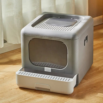 Cat Litter Box with Scoop and Tray Enclosed Foldable Top or Front Entry