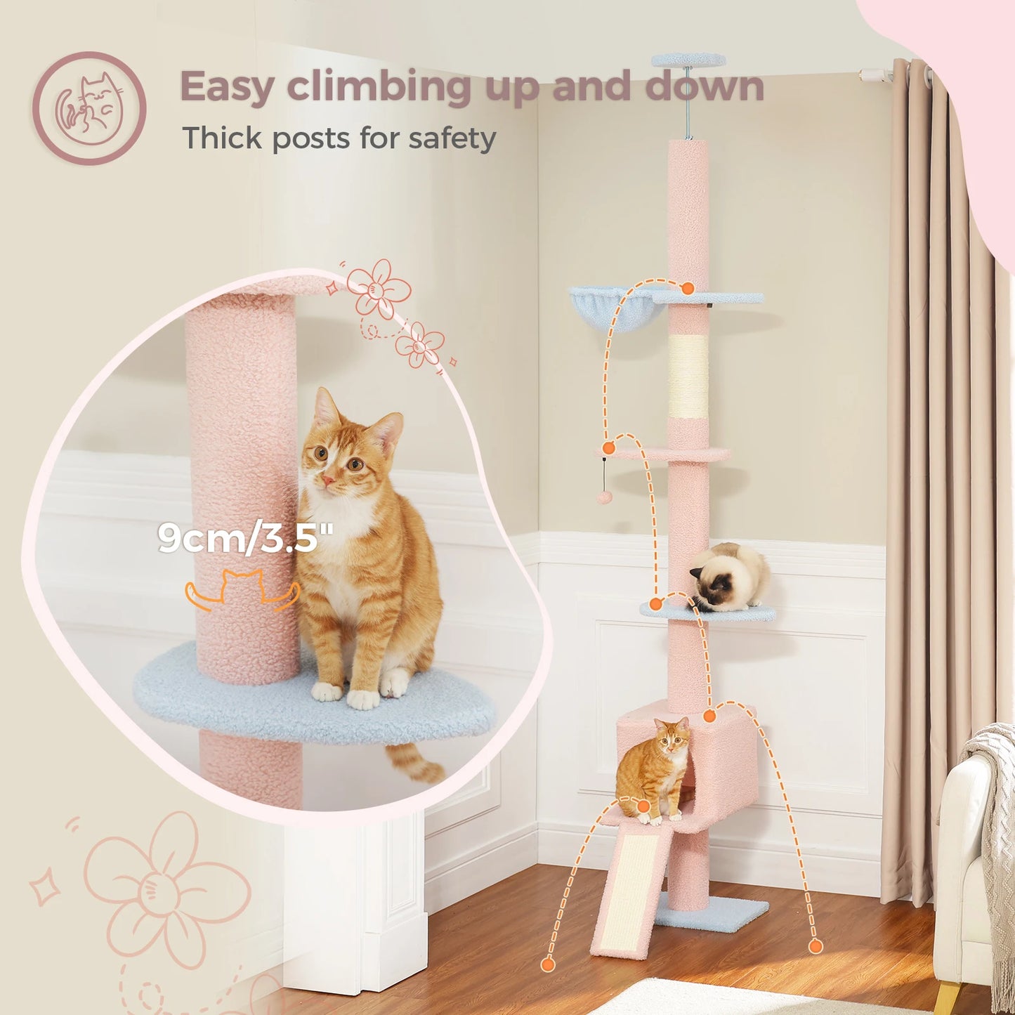 Adjustable Floor to Ceiling Cat Tree Tower 5 Tiers for Indoor Cats with Condo Scratching Post Ladders