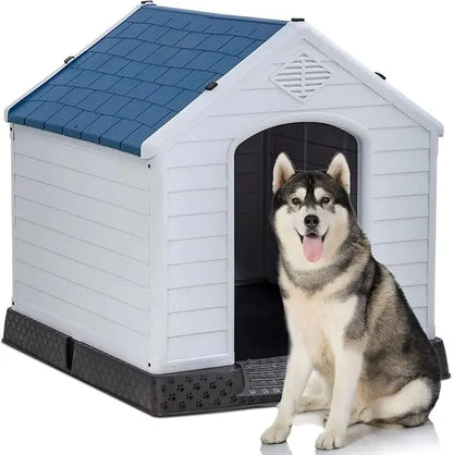 Indoor Outdoor Insulated Kennel Durable Plastic Dog House  Weather & Water Resistant