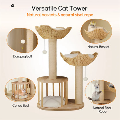 3-Tier Cat Tree Padded Plush Napping With Sisal Rope Scratching Posts