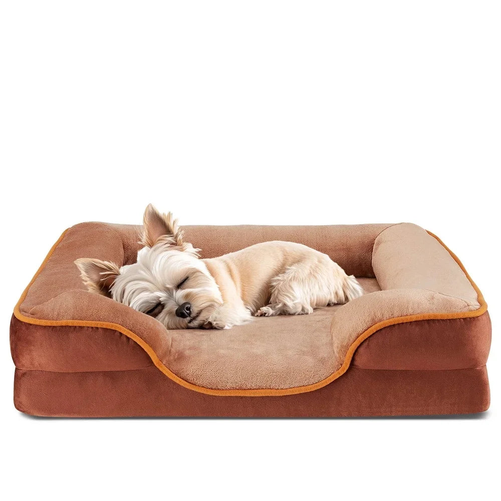 Orthopedic Memory Foam Pet Sofa, Bolstered Support Small Medium Large Dogs Washable, Waterproof Nonslip Base