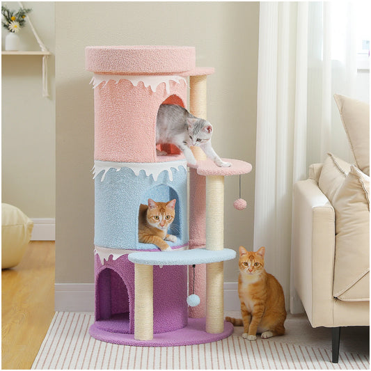 Multi-Level Cat Condo for Indoor Use with Sisal Scratching Post