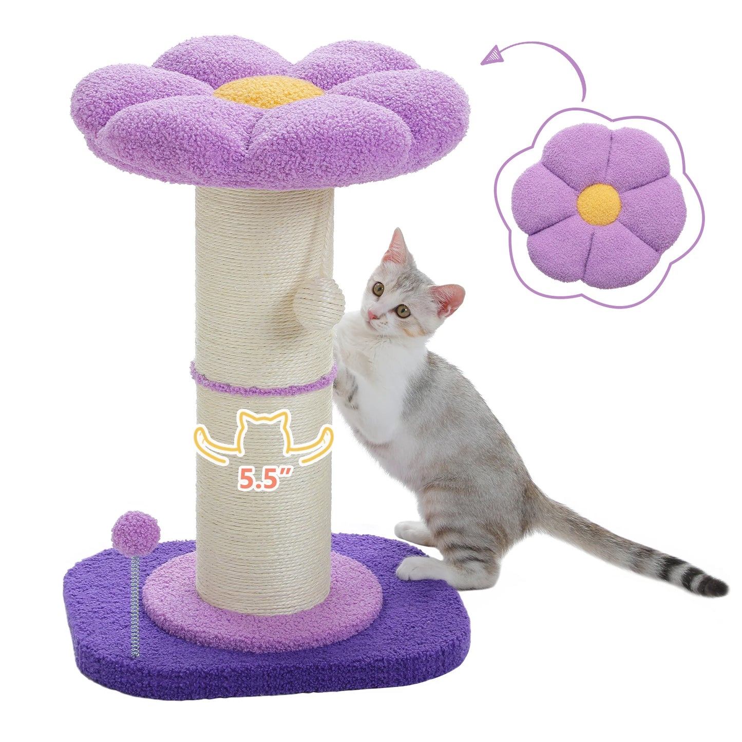 Flower Cat Scratching Post with Removable Flower Cat Bed, Spring Ball