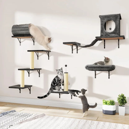 7-in-1 Wall Mounted Cat Climber Wall Playground