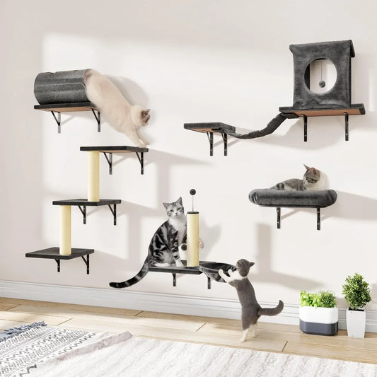 7-in-1 Wall Mounted Cat Climber Wall Playground