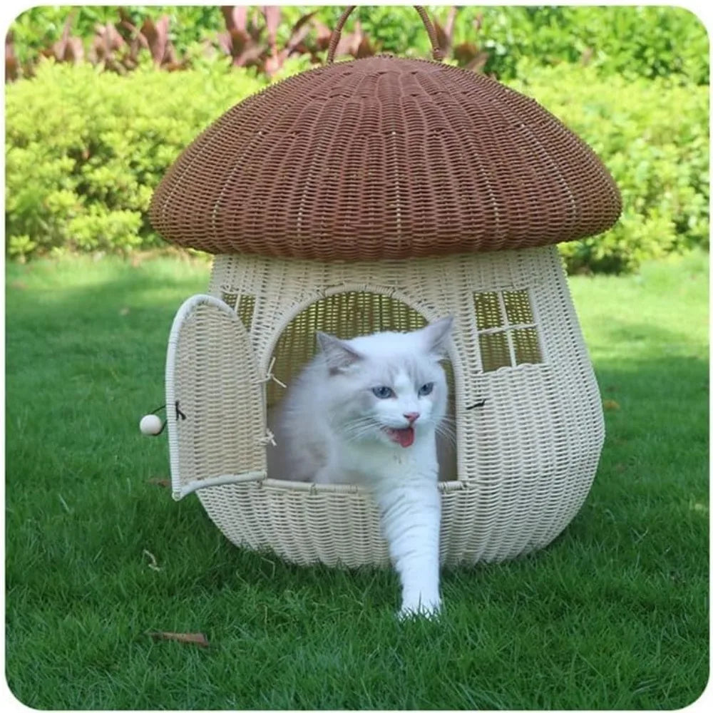Dual-use Pet Nest Mushroom House Raised Cat, Dog Kennel Anti-Rattan