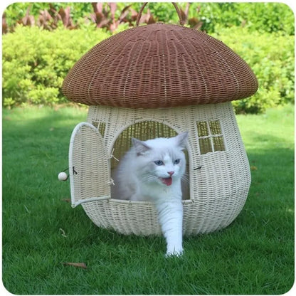 Dual-use Pet Nest Mushroom House Raised Cat, Dog Kennel Anti-Rattan