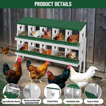 Chicken Nesting Box with Bracket Legs 6/8/10 Compartment Metal Chicken Laying Boxes for Chicken Coop Hens