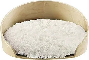 Sam's Pets Kuai Small Pet Bed in Light Brown- Bent Wood - Modern Design - Curved Shape - Soft Fur for Comfort - Easy Cleaning -
