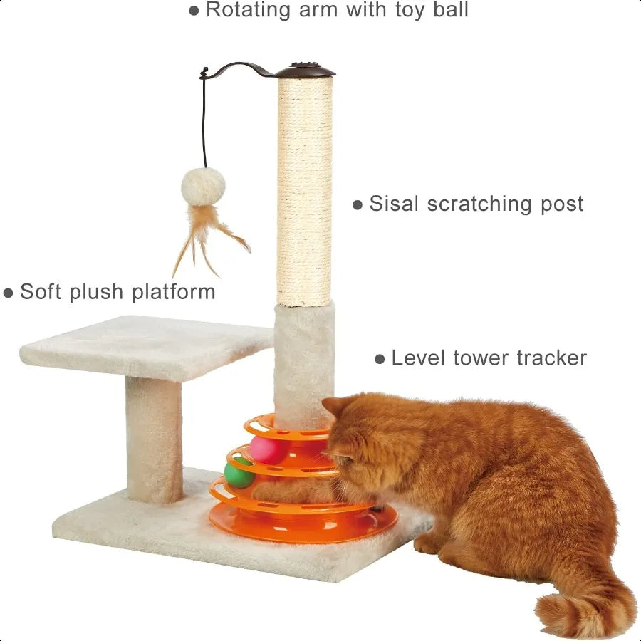 Cat Scratching Post  with Tracks with Toy Balls for Indoor Cats