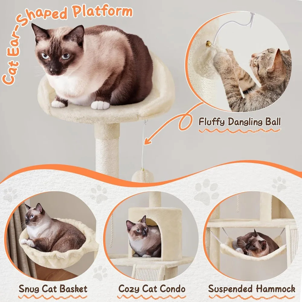 Extra Large Cat Tree Condo with Sisal-Covered Scratching Post & Plush Perch Hammock.