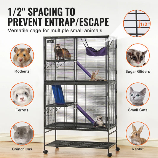 SucceBuy 64.6"Rolling Metal Cage For any Small Animal Cat, Chincilla, Ferret