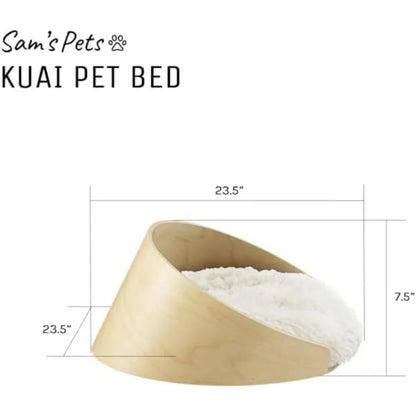 Sam's Pets Kuai Small Pet Bed in Light Brown- Bent Wood - Modern Design - Curved Shape - Soft Fur for Comfort - Easy Cleaning -
