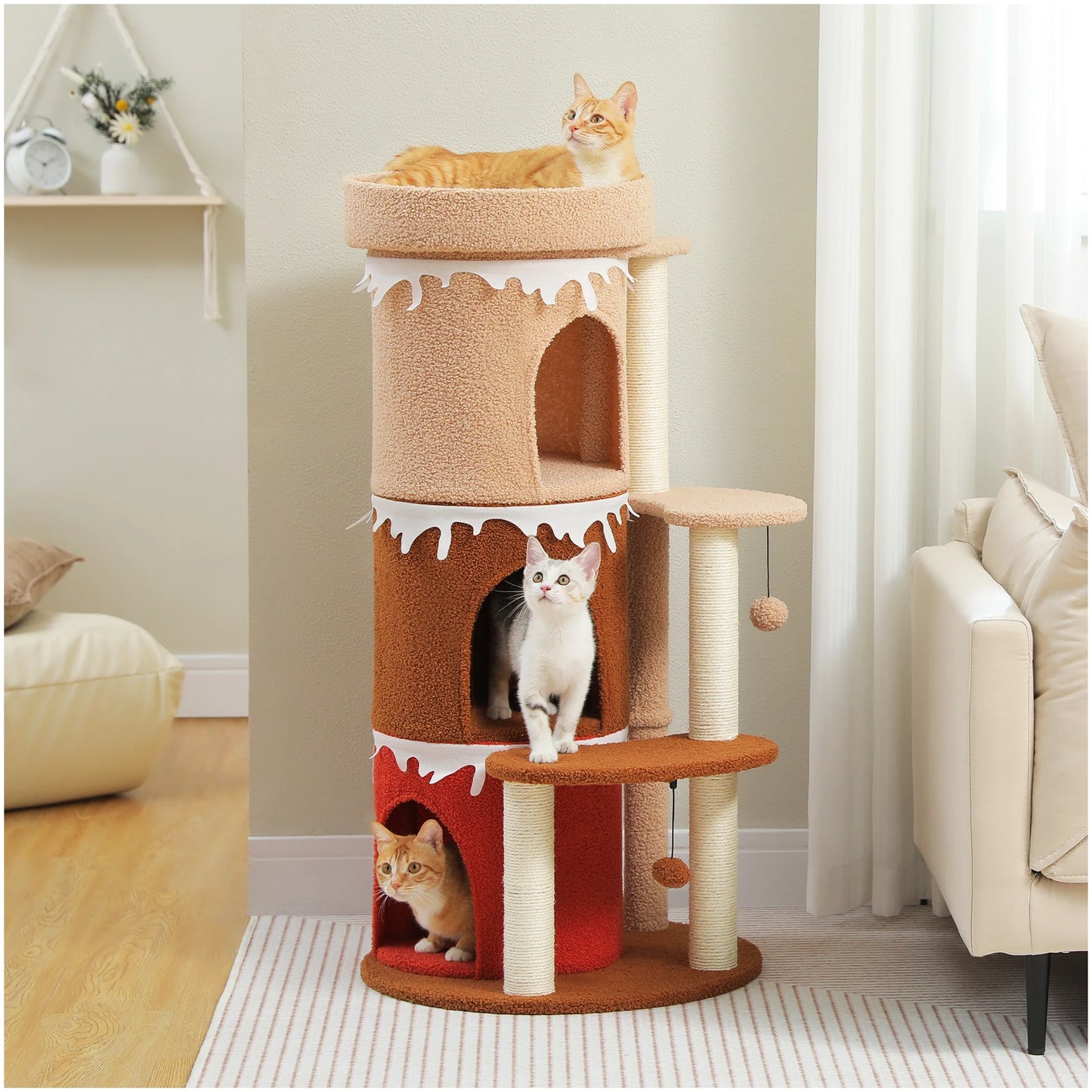 Multi-Level Cat Condo for Indoor Use with Sisal Scratching Post