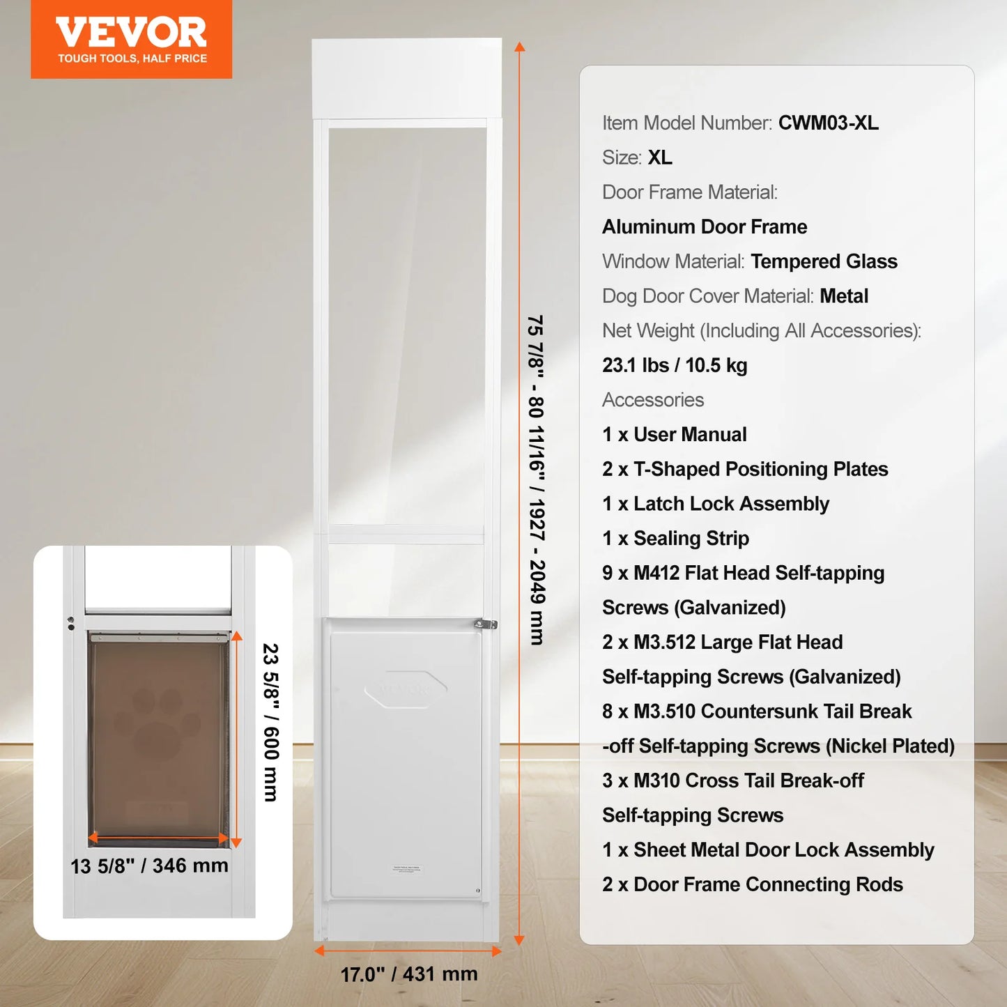Sliding Glass Door Adjustable Height Doggy Door Aluminum Frame Tempered Glass Pet Door
