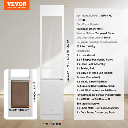 Sliding Glass Door Adjustable Height Doggy Door Aluminum Frame Tempered Glass Pet Door