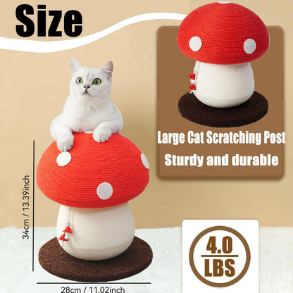 Red Mushroom-Shaped Sisal Cat Scratching Post |   Durable and Non-Falling |   Great for Paw Care and Furniture Protection |   Easy to Assemble |   Great for Cats!