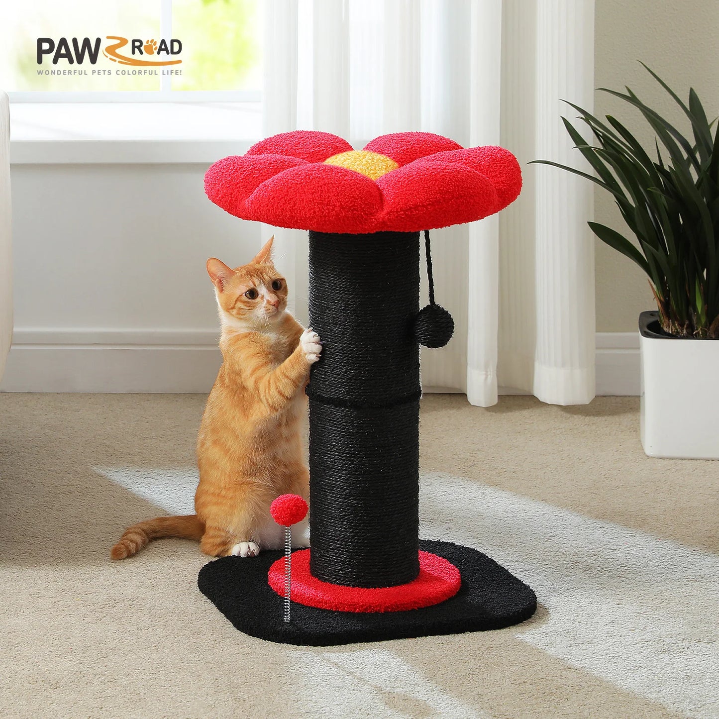 Flower Cat Scratching Post with Removable Flower Cat Bed, Spring Ball