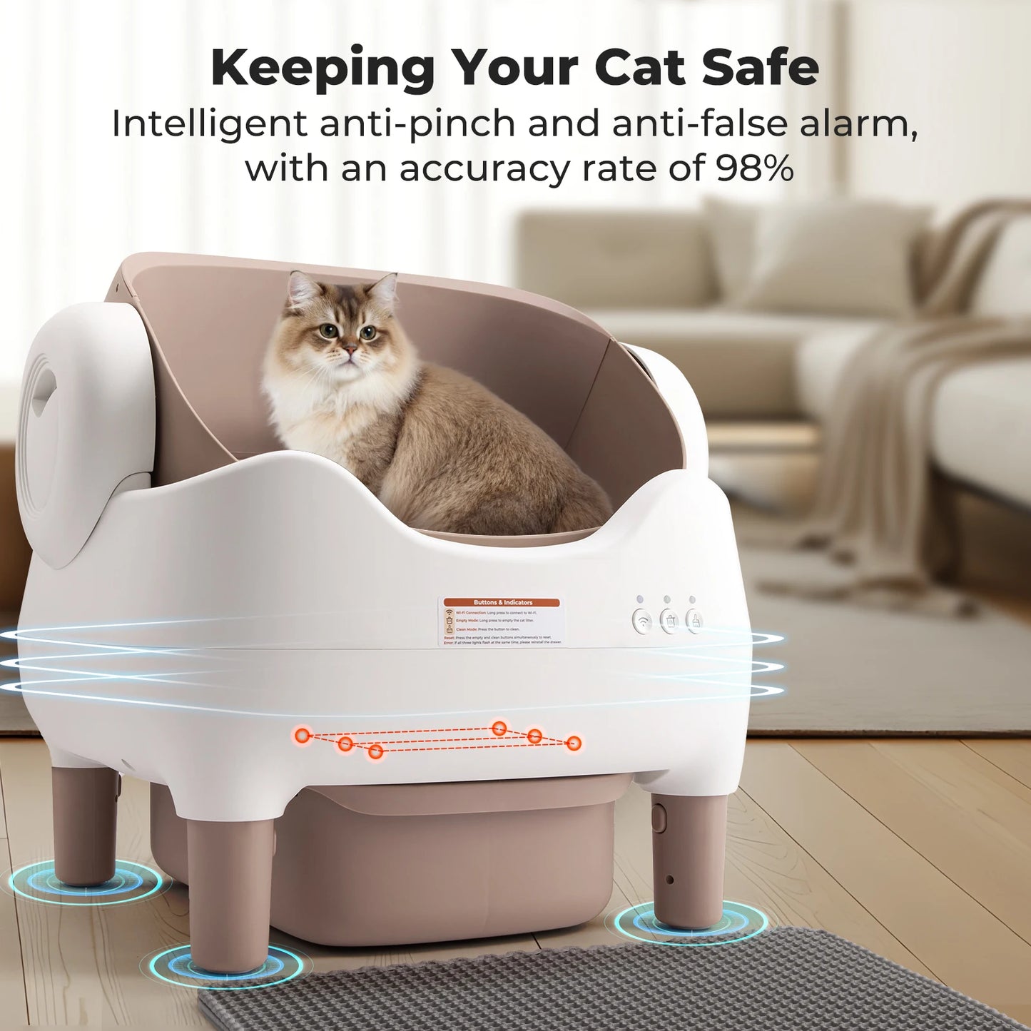 Self Cleaning Litter Box,  Large Waste Bin, Open-Top for Multi Cats