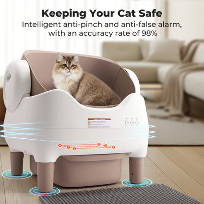 Self Cleaning Litter Box,  Large Waste Bin, Open-Top for Multi Cats