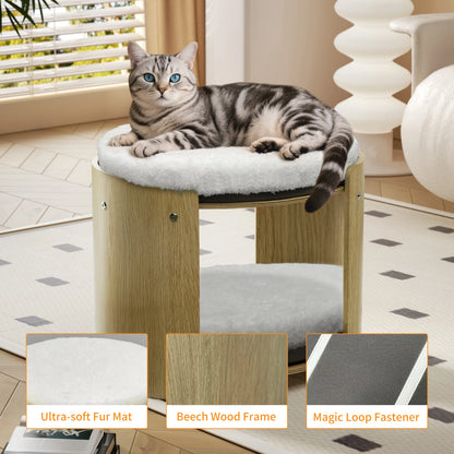 Elevated Cat Bed with Natural Bamboo Frame, Removable Washable Soft Plush Mat